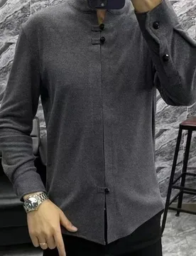 Spring and Autumn Men's Solid V-neck Button Bright Line Decoration Slim Fit Casual Fashion Elegant Commuter Long Sleeve Top s - Aliexpress - FashionsVida