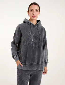 Rock & Roll Acid Wash Hoodie - S/M / GREY - female - Blue Vanilla - FashionsVida