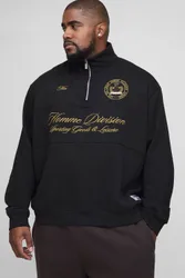 Herren Plus Oversized Boxy Viertelreißverschluss Stehkragen Sweatshirt Black Größe 2XL
