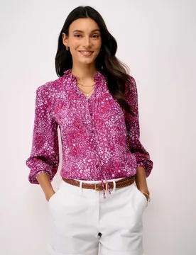 Ditsy Floral Tie Neck Button Through Blouse Pink Mix female - Crew Clothing - FashionsVida