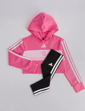 Manchester United x Kids Essentials Tiberio 3-Stripes Fleece Leggings Set Pink 7-8Y - Adidas - FashionsVida