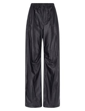 MM6-Style Draped Viscose Trousers with Coated Finish