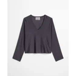 Sudadera de mujer oversize con cuello de pico de una mezcla de lana merina y viscosa