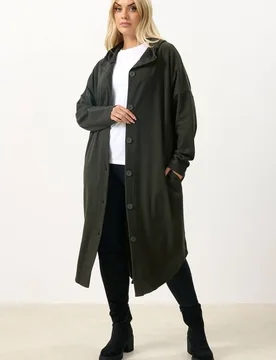 Women's Hooded Maxi Jacket in Dark Green Size: 18 - Dark Green - Size: 18 - Yours - FashionsVida