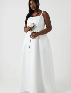 Plus Size Structured Satin Full Skirt Wedding Dress - Ivory - Size: 26 - Coast - FashionsVida