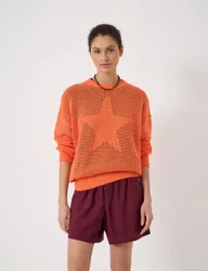Pure Cotton Crew Neck Star Jumper Orange female