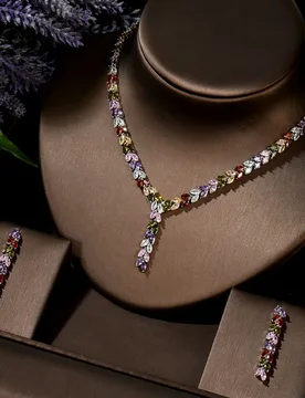 HIBRIDE Micro Pave Cubic Zircon Dangle Drop Leaf Shape Multicolor Wedding Jewelry Set Women Evening Party Dress Accessories N-11 - Aliexpress - FashionsVida