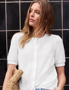 Street One Kurzarm Jacke im Strick-Look mit Knöpfen female Weiß