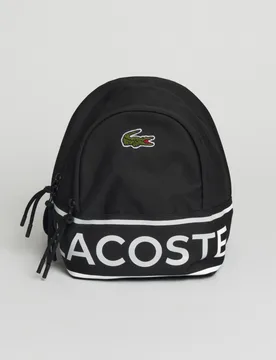 Zainetto nero con maxi scritta e logo in contrasto colore - Lacoste - FashionsVida