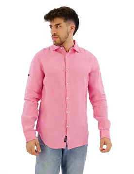 Camicia A Maniche Lunghe Studios Casual Linen Fuchsia Pink 2XL - Superdry - FashionsVida
