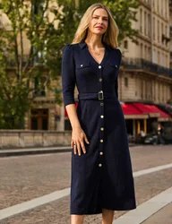 Bouclé Belted Midaxi Fit And Flare Dress Navy female