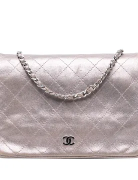 CC Quilted Metallic Lambskin Wallet On Chain - Chanel - FashionsVida
