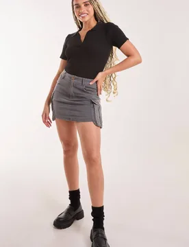 Women's Oversized Pocket Cargo Mini Skirt in Grey Size: Small - Grey - Size: S - Pink Vanilla - FashionsVida