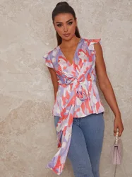 Womens Graphic Print Top With Tie Detail In Multi - Multicolour - Size 8 Uk