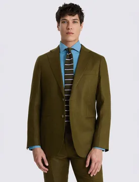 Tailored Fit Pure Linen Suit Jacket Olive male - MOSS - FashionsVida