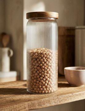 Barattolo in vetro per alimenti con coperchio in legno - clear