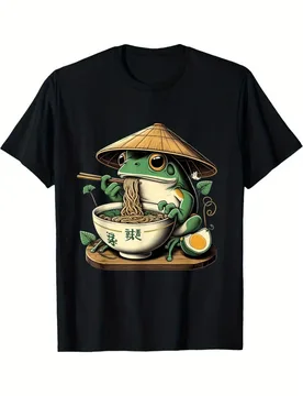 Cotton Kawaii frog eats Lamian Noodles cute cat Japanese noodle cartoon graphic O-neck male T-shirt - Aliexpress - FashionsVida