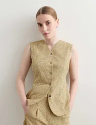 Cotton Rich Checked Seersucker Waistcoat Yellow Mix female