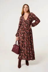 Women's Shirred Waist Black Long Sleeve Slip On V-neck Maxi Dress Size: Small/Medium - Black - Size: S/M