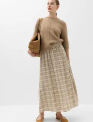 Cotton Rich Checked Midi A-Line Skirt Beige Mix female