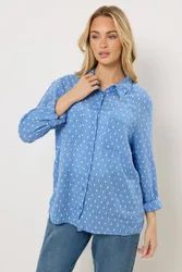 Dobby Cotton Long Sleeve Shirt - Blue - Size: 16