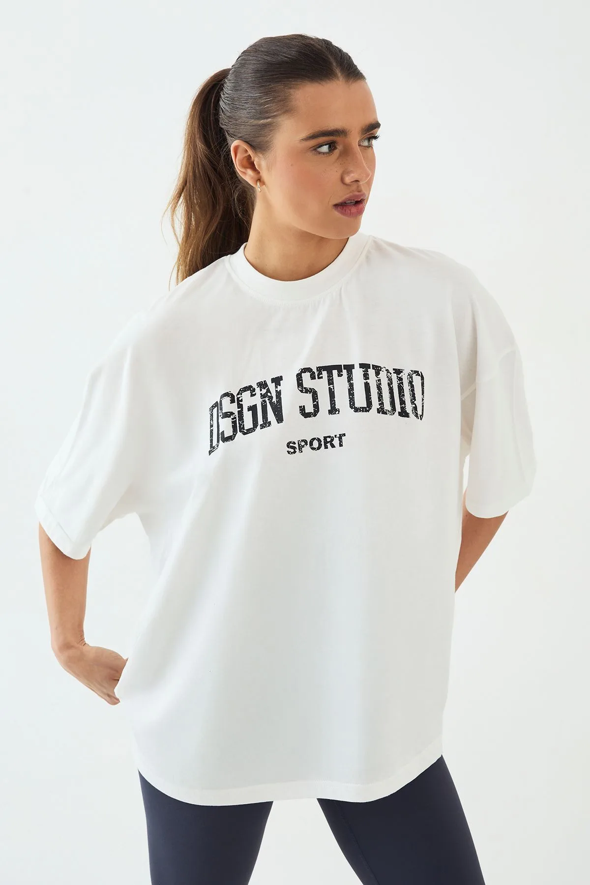 Womens Collegiate Printed Oversized T-Shirt - Cream Cotton - Size X-Small - DSGN Studio - FashionsVida