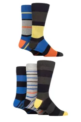 Mens 5 Pair Plain, Striped and Patterned Bamboo Socks Striped Navy Bright 7-11 - Blue - Size: 7-11 Mens
