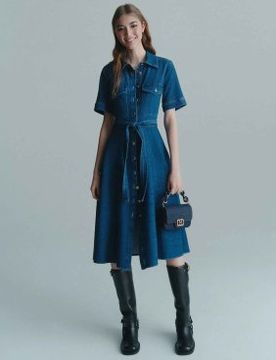 Para mujer. 2523226024200 Vestido camisero Fagotto denim (38), , Casual, Algodón, Manga corta