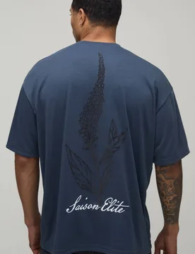 Men's Botanical Flocked Heavy Interlock Oversized T-Shirt Navy Size Small Navy S - boohooMAN - FashionsVida