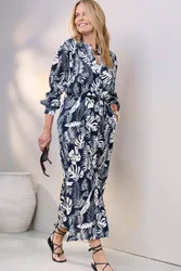 Printed Maxi Shirt Dress - Navy - Size: 16