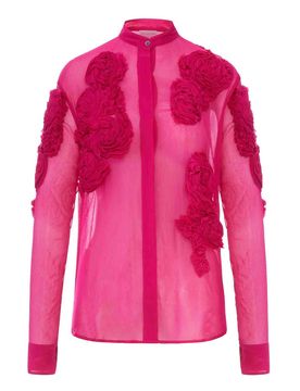 Camicia In Organza Con Applicazioni Floreali