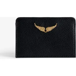 Zadig & Voltaire - Tarjetero de mujer de piel granulada con colgante de strass