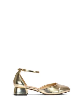 Women's 'Rhiannon' Two Part Court Shoe Heels With Ankle Strap in Metallic Gold Size: 7 - Metallic Gold - Size: 7 - XY London - FashionsVida