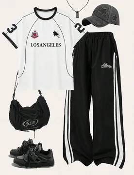 Conjunto de camiseta de cuello redondo casual con estampado de letras y pantalones de chándal para adolescentes - Shein - FashionsVida