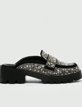 Zapatos de mujer con decoración de rhinestones, elegantes zuecos negros con cuña de cristal, elegantes para el Día de San Valentín, vacaciones de - Shein - FashionsVida