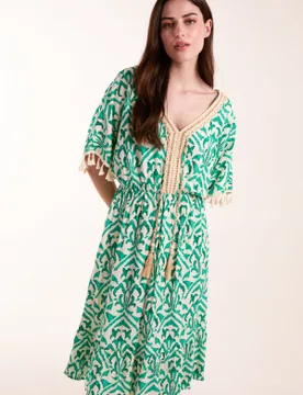 Embellished Tiered Mini Dress - L / GREEN - female - Blue Vanilla - FashionsVida