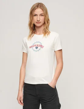 Superdry Damen Figurbetontes Tattoo-t-shirt mit Strassbesatz Weiß - Größe: 36 - 64.99 - FashionsVida