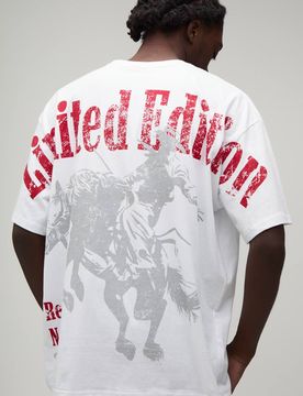 Herren Weißes Übergroßes Western-Nähte-Print-T-Shirt White Größe XL