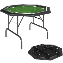 Player Foldable Poker Table with Cup Holders, Green - Green - Size: One Size