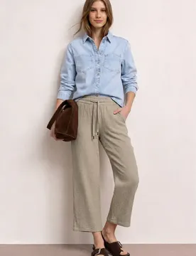 Wide Leg Hose aus Musselin im Loose Fit female Beige
