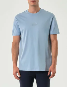 T-shirt mezza manica Exchange azzurra regular-fit con ricamo logo centrale sul petto - Armani - FashionsVida