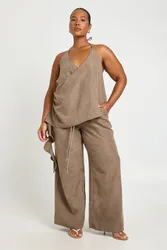 Womens Plus Peached Wide Leg Trouser - Chocolate - Size 24 Uk