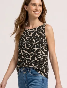 Top mit Rundhals und Schulterdetail female Schwarz - Street One - FashionsVida