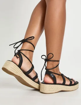 Womens Strappy Gladiator Espadrille Flatforms - Black - Size Uk 8 - Boohoo - FashionsVida