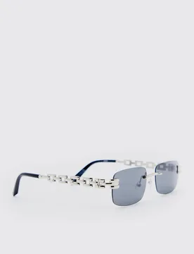 Men's Metal Chain Frameless Sunglasses Black Black One Size - boohooMAN - FashionsVida