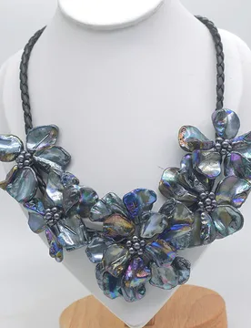 Set Handmade Shell pearl flower black quartz necklace earrings 48cm women's party wedding jewelry - Aliexpress - FashionsVida