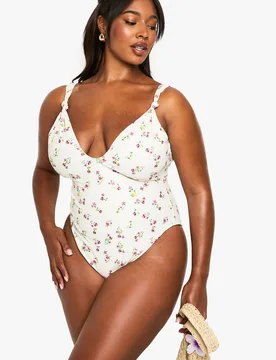 Womens Plus Printed Knotted Swimsuit - Cream - Size 22 Uk - Boohoo - FashionsVida