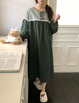 Camisón holgado de mujer con parches a cuadros y decoración de lazo - Shein - FashionsVida