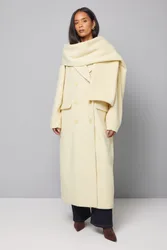 Womens Double Breasted Twill Scarf Detail Coat - Yellow - Size 16 Uk