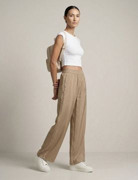Pantaloni wide leg con modal - beige